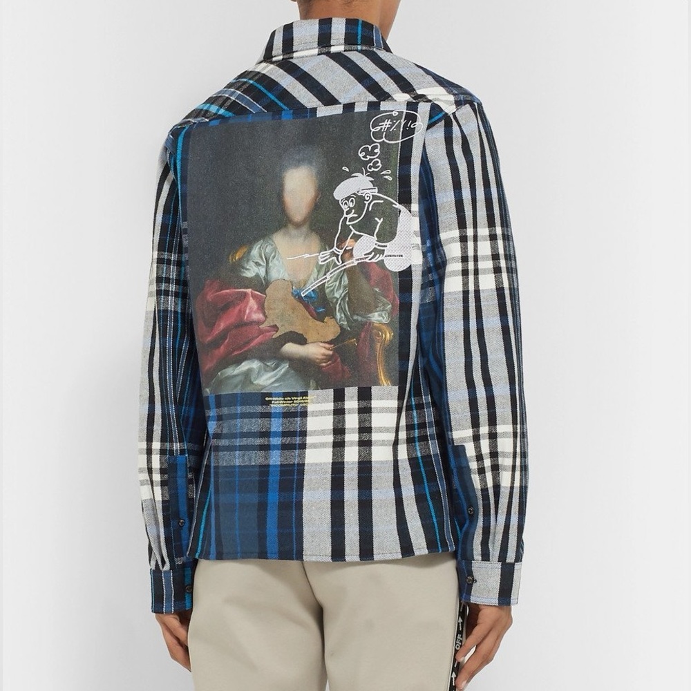 Off-White Printed Checked Cotton-Blend Flannel Shirt